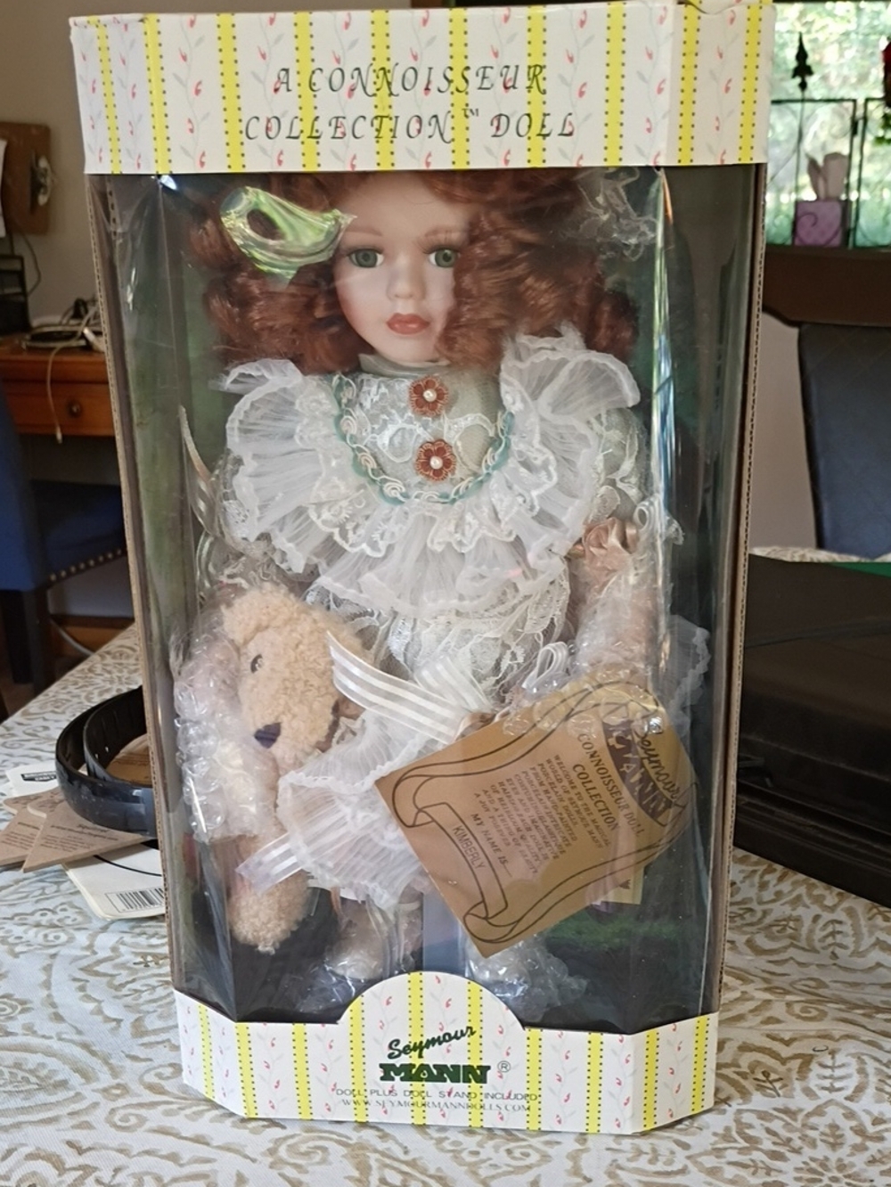 vintage porcelain doll from the Seymour MANN Collection with Plush Bear